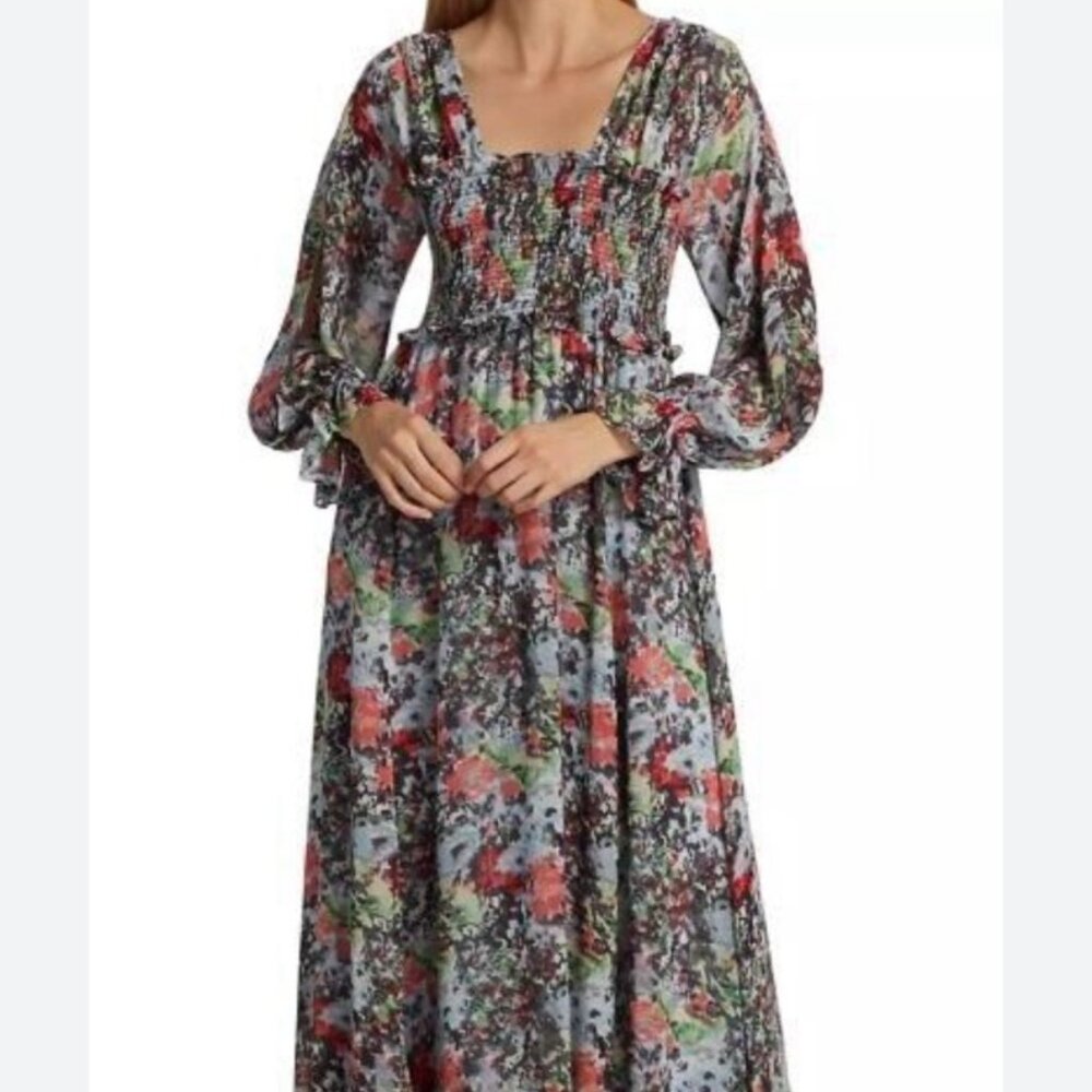 Cinq A Sept Leigh Floral Print Ruffle Maxi Dress